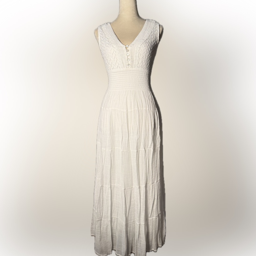 Breathable White Cotton blend Maxi Dress